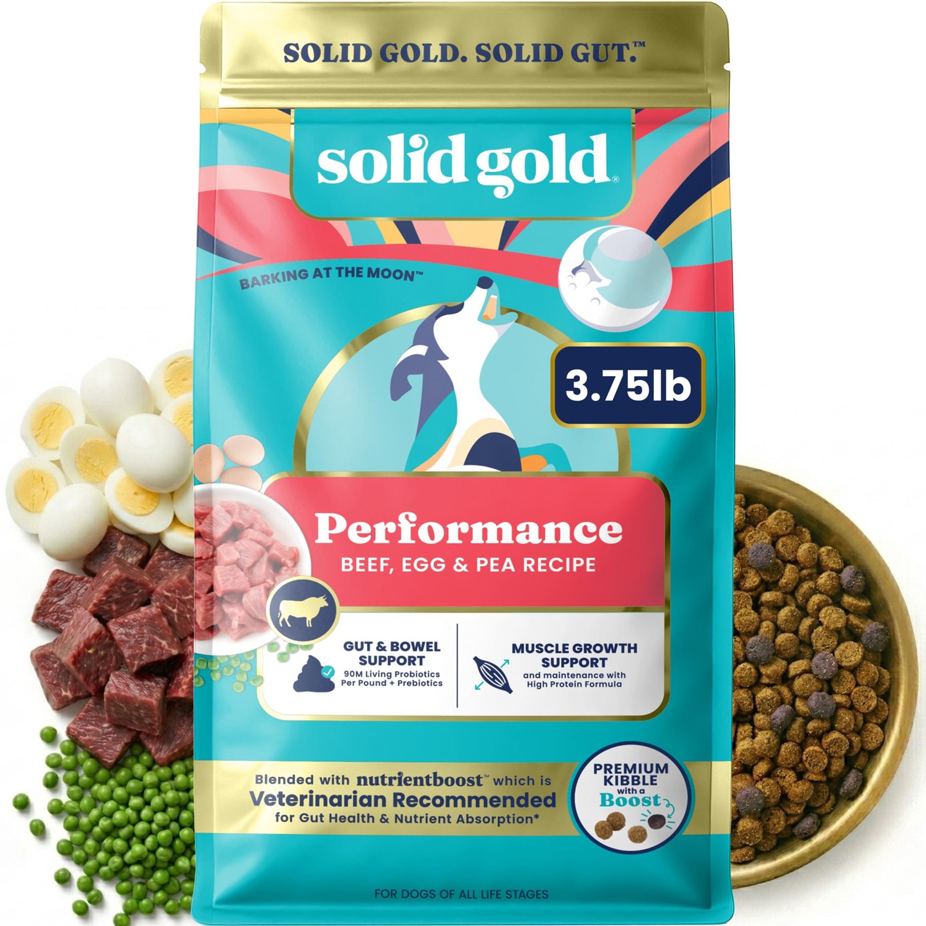 Solid Gold NutrientBoost Beef, Egg & Pea High Protein Gut Health Grain-Free Dry Dog Food for Medium & Large Dogs, 3.75-lb bag