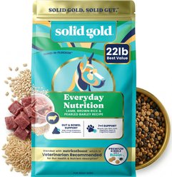 Solid Gold NutrientBoost Lamb, Brown Rice & Pearled Barley Gut Health Whole Grain Dry Dog Food for Medium & Large Dogs, 22-lb bag