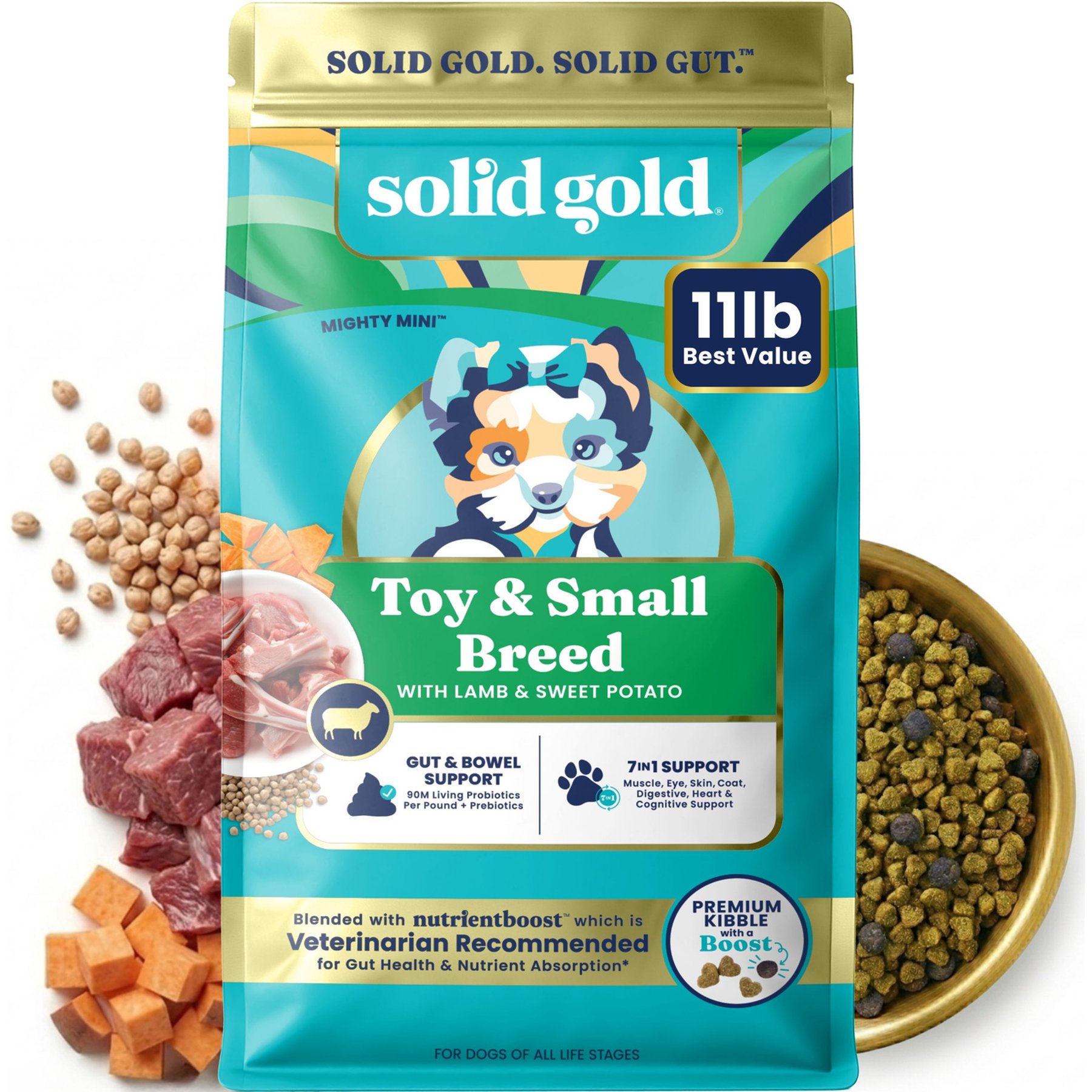 Solid Gold NutrientBoost Lamb & Sweet Potato Toy & Small Breed Gut Health Grain-Free Dry Dog Food, 11-lb bag