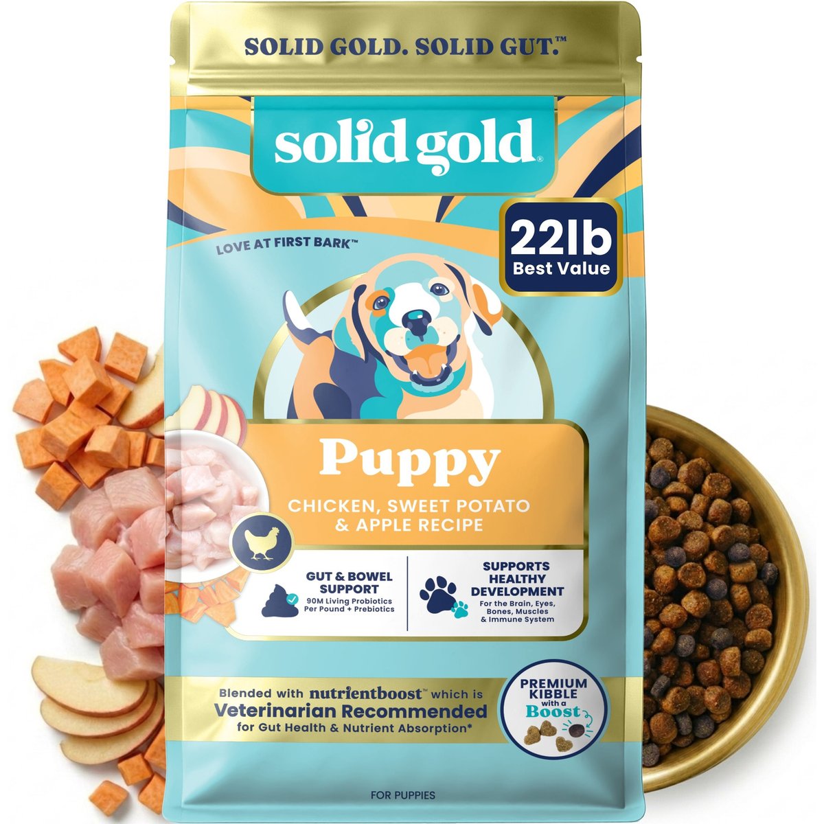 Solid Gold NutrientBoost Medium & Large Breed Puppy, Chicken, Potato & Apple Puppy Gut Health Grain-Free Dry Dog Food, 22-lb bag