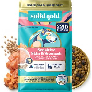 Solid Gold NutrientBoost Salmon & Vegetable Sensitive Stomach Gut Health Grain-Free Dry Dog Food for Medium & Large Dogs, 22-lb bag