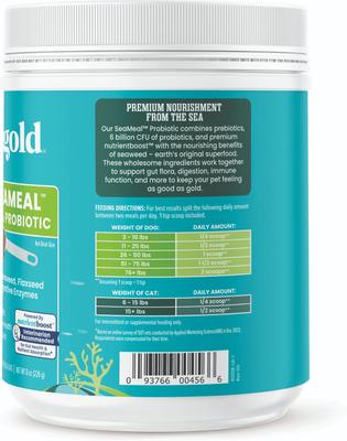 Show full view: Solid Gold SeaMeal Probiotic Powder Digestive Support Food Topper Supplement for Dogs & Cats, 8-oz jar slide 7 of 9