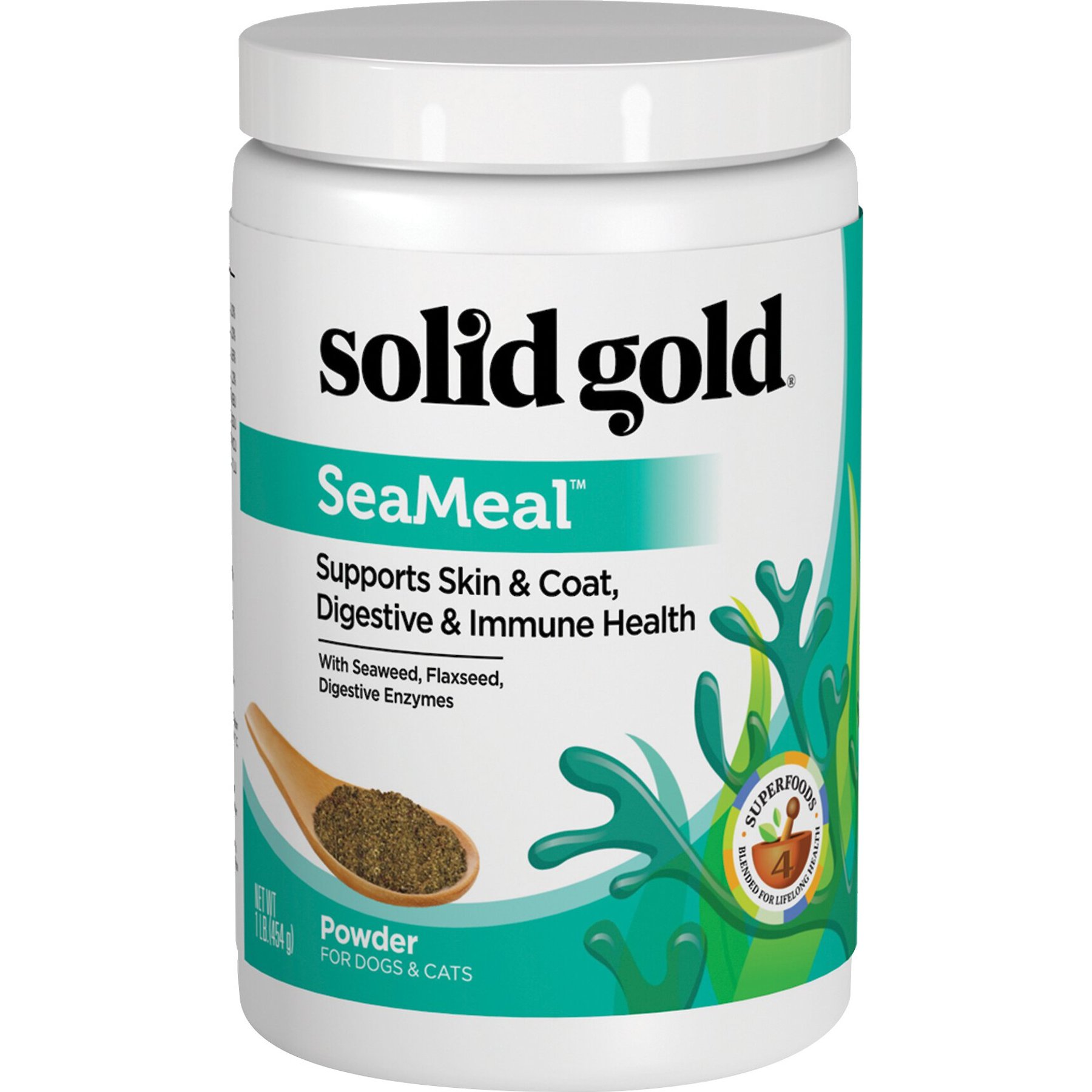 Solid Gold SeaMeal Skin & Coat, Digestive & Immune Health Powder Grain-Free Supplement for Dogs & Cats, 1-lb