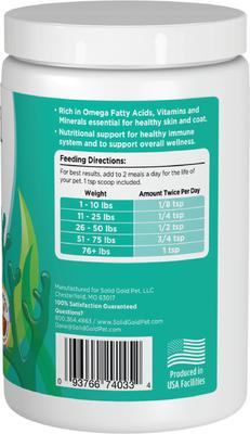 Show full view: Solid Gold SeaMeal Skin & Coat, Digestive & Immune Health Powder Grain-Free Supplement for Dogs & Cats, 1-lb slide 6 of 11