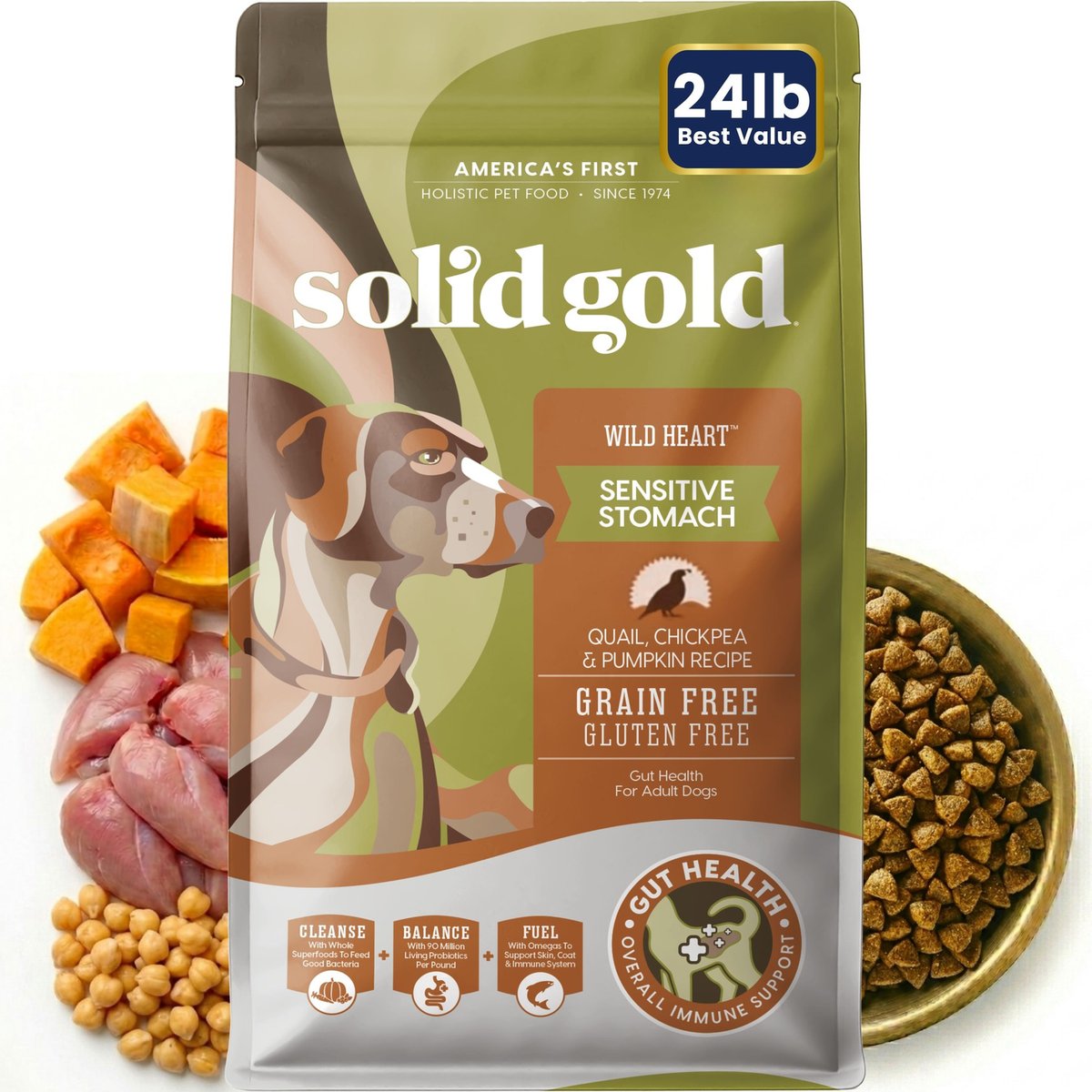 Solid Gold Wild Heart Quail, Chickpeas & Pumpkin Dry Dog Food, 24-lb