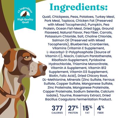 Show full view: Solid Gold Sensitive Stomach Grain-Free Quail, Chickpea & Pumpkin Dry Dog Food, 24-lb bag slide 6 of 10