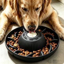 SOLOWINNER 2-in-1 Non-Skid Silicone Dog Bowl Slow Feeder, 5-cup, Black