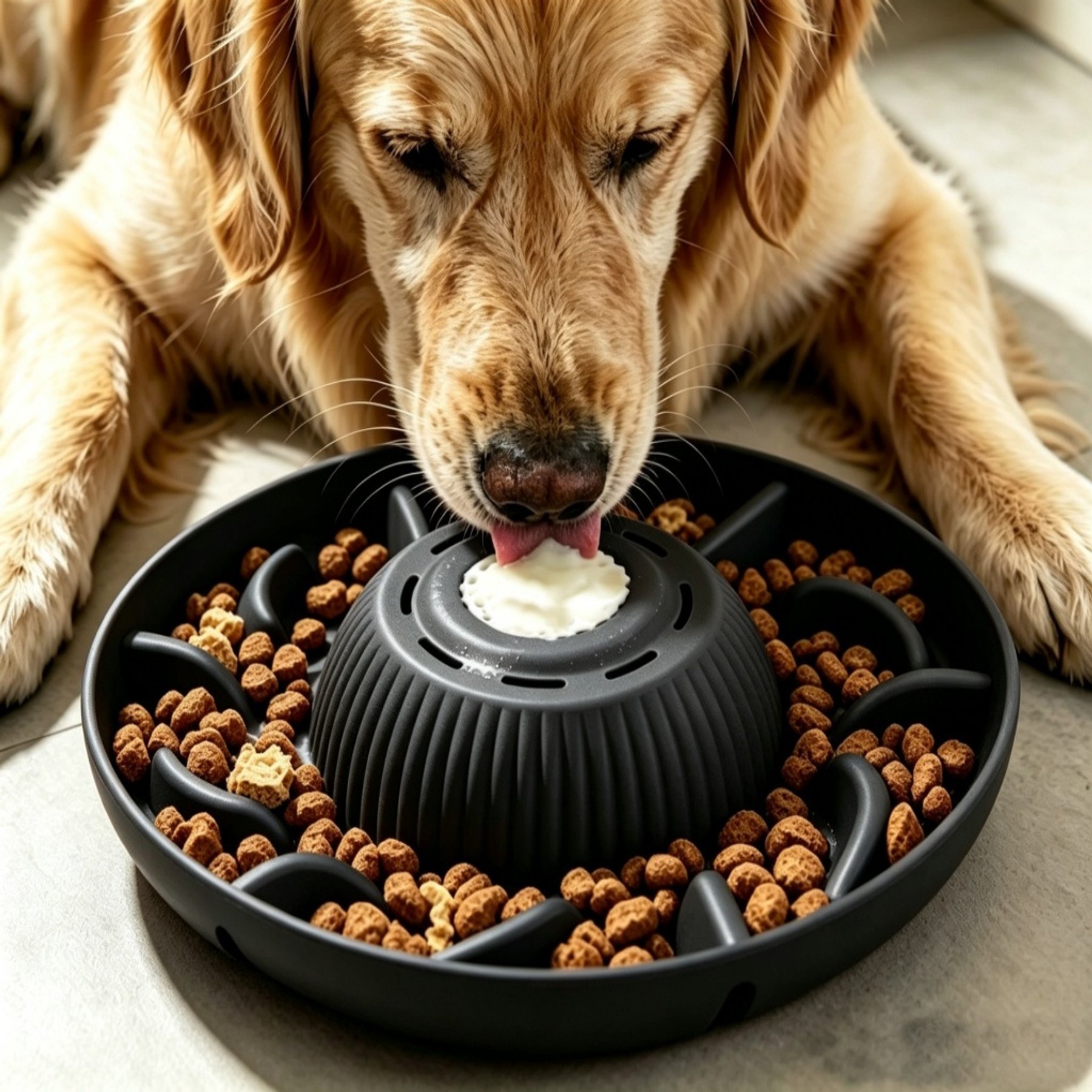 SOLOWINNER 2-in-1 Non-Skid Silicone Dog Bowl Slow Feeder, 5-cup, Black