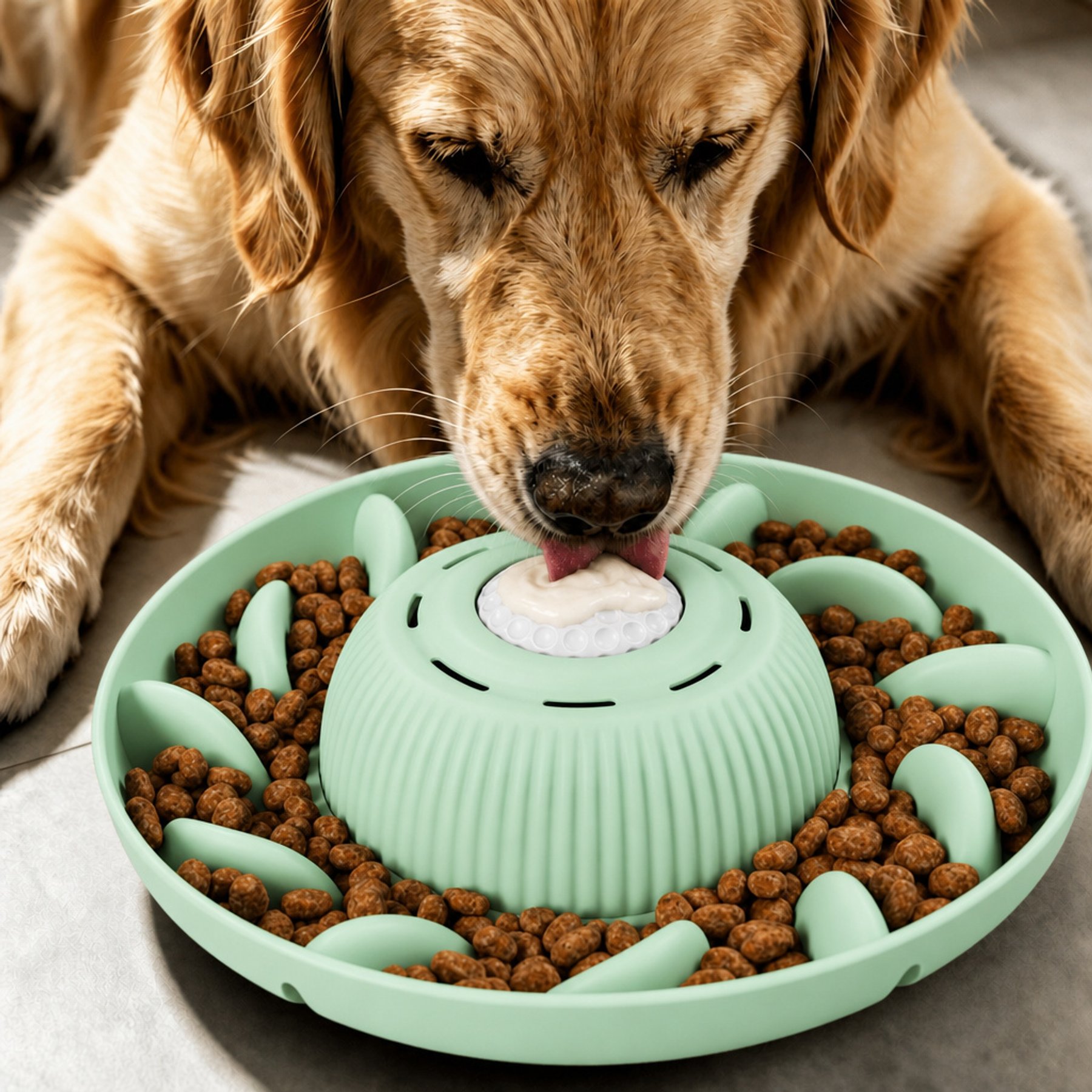 SOLOWINNER 2-in-1 Non-Skid Silicone Dog Bowl Slow Feeder, 5-cup, Light Cyan