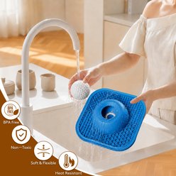 SOLOWINNER Dishwasher Safe Non-Skid Silicone Plastic Slow Feeder Dog & Cat Bowl & Lick Mat, Blue slide 2 of 6
