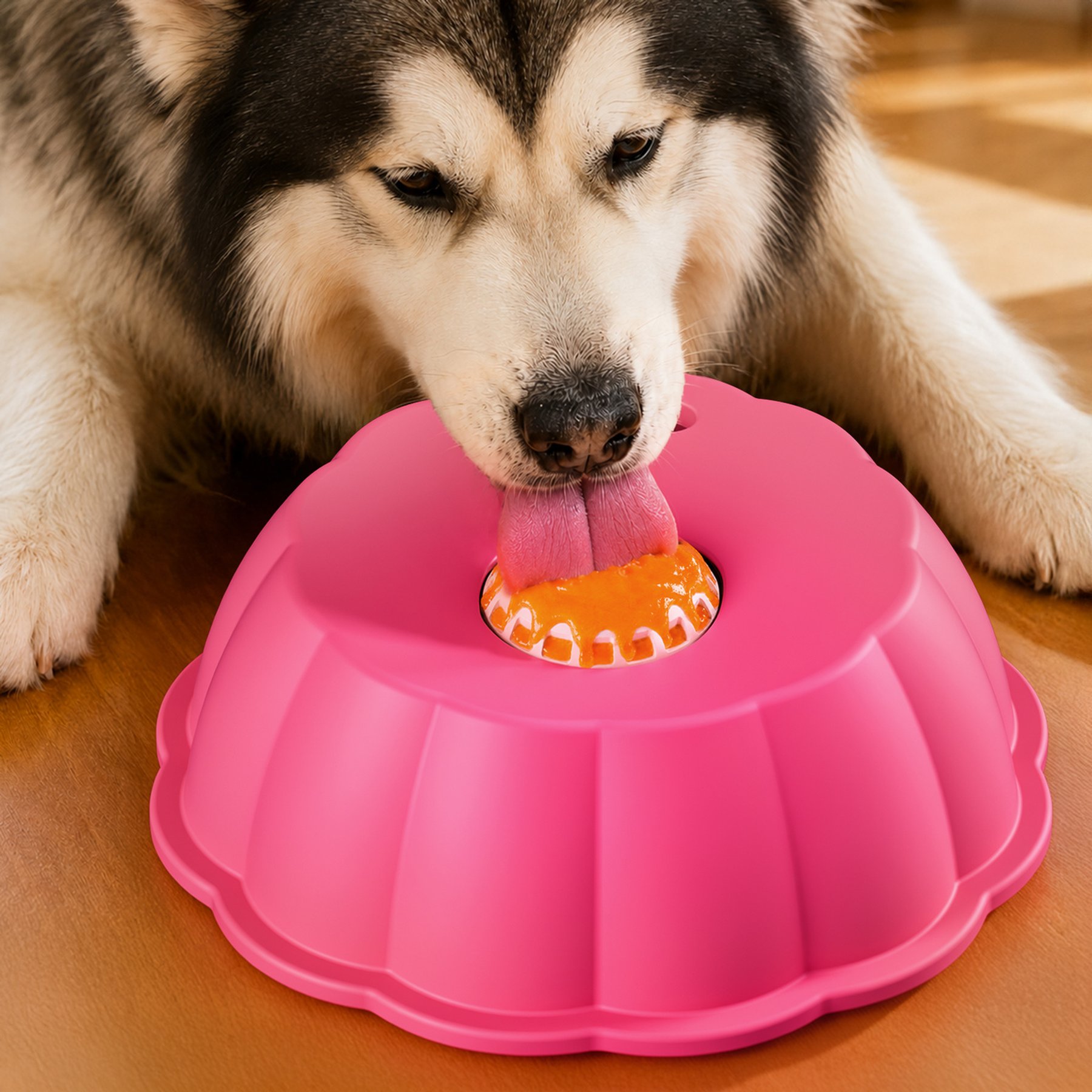 SOLOWINNER Non-Slip Anti-Choke Dog & Cat Slow Feeder Bowl, Pink