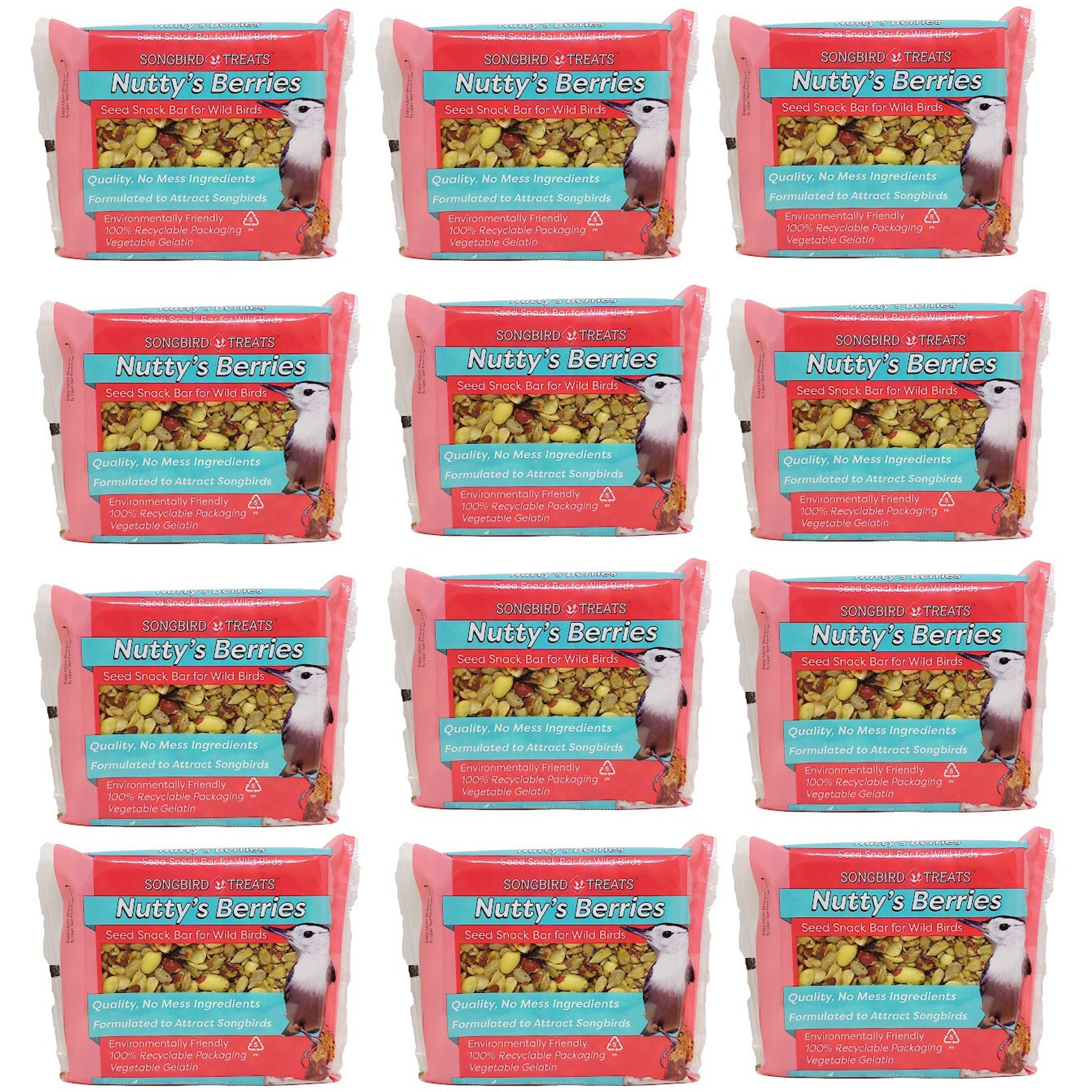 Songbird Treats Nutty's Berries Seed Bar Bird Treats, 8-oz cake, 12 count