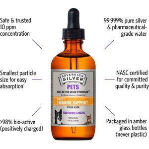 Sovereign Silver Pets Daily+ Immune Support Bio-Active Silver Hydrosol Dog & Cat Supplement, 4-fl oz bottle