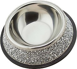 Sparkles Home Luminous Rhinestone Dog Bowl, Silver, 1.25-cup
