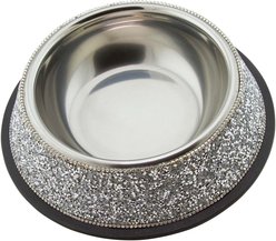 Sparkles Home Luminous Rhinestone Dog Bowl, Silver, 1.75-cup