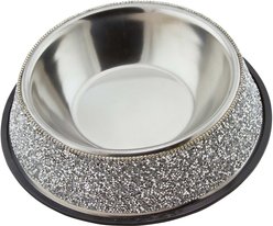 Sparkles Home Luminous Rhinestone Dog Bowl, Silver, 2.5-cup