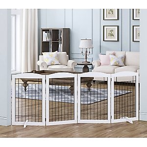 Spirich Freestanding Black Wire Dog Gate, White, 4 Panel