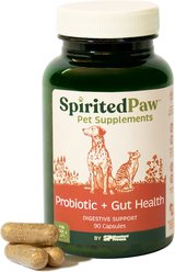 Spirited Paw Probiotic + Gut Health Digestive Aid Capsule Supplement for Dogs & Cats, 90 count