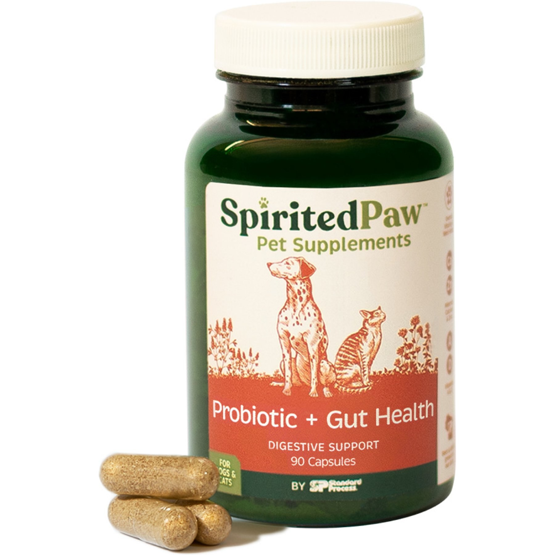 Spirited Paw Probiotic + Gut Health Digestive Aid Capsule Supplement for Dogs & Cats, 90 count