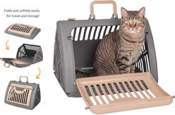 SportPet Designs Travel Master Collapsible Dog & Cat Carrier with Plush Bed, Grey & Pink, Large