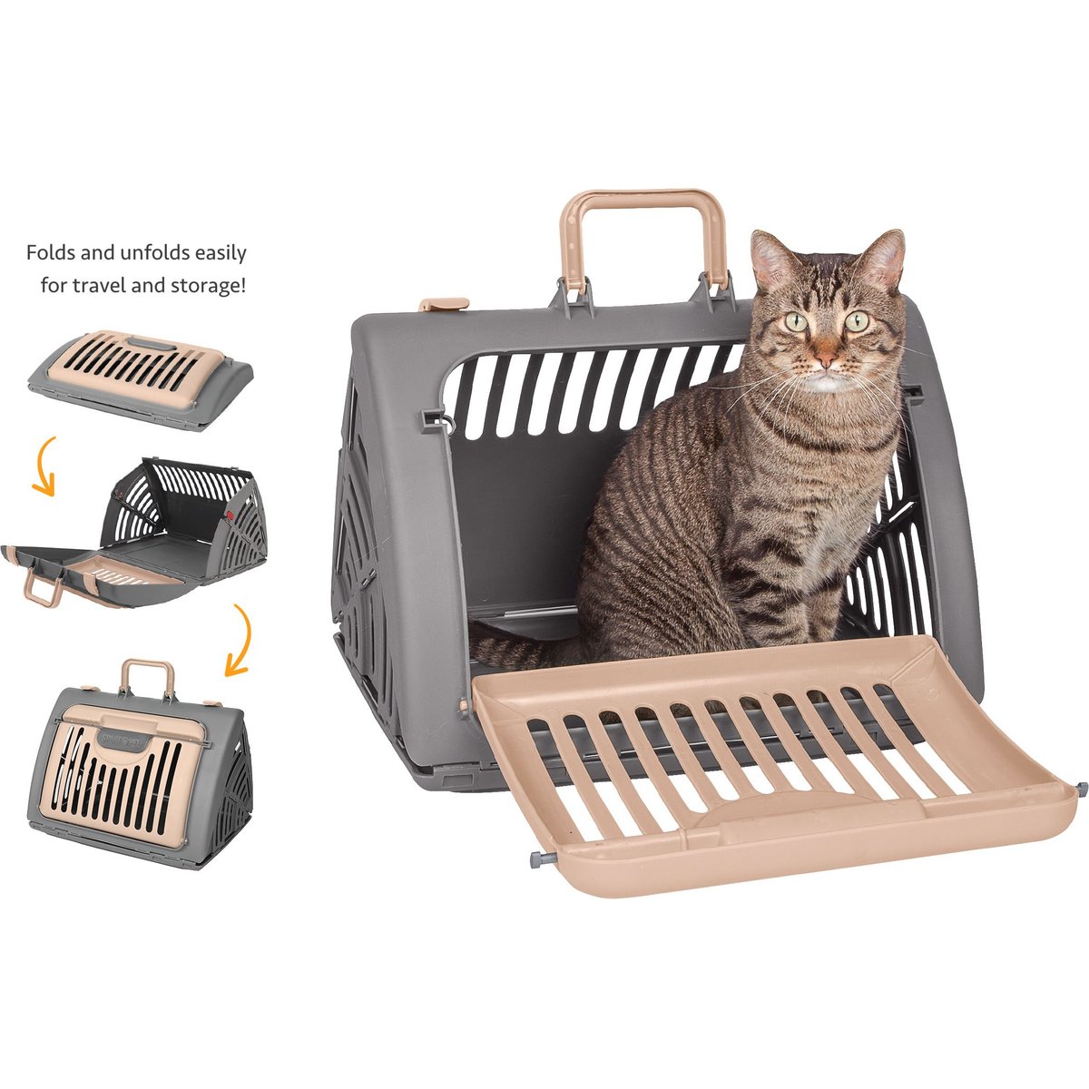 SportPet Designs Travel Master Collapsible Dog & Cat Carrier with Plush Bed, Grey & Pink, Large