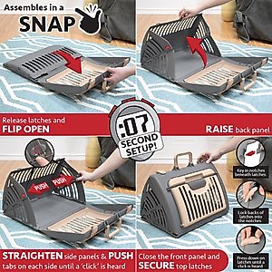 SportPet Designs Travel Master Collapsible Carrier with Cat & Dog Plush Bed, Grey & Pink, Large