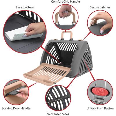 Show full view: SportPet Designs Travel Master Collapsible Dog & Cat Carrier with Plush Bed, Grey & Pink, Large slide 3 of 11