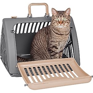 SportPet Designs Travel Master Collapsible Carrier with Cat & Dog Plush Bed, Grey & Pink, Large