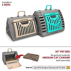 SportPet Designs Travel Master Collapsible Carrier with Cat & Dog Plush Bed, Grey & Pink, Large