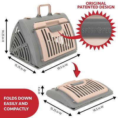 Show full view: SportPet Designs Travel Master Collapsible Dog & Cat Carrier with Plush Bed, Grey & Pink, Large slide 4 of 11
