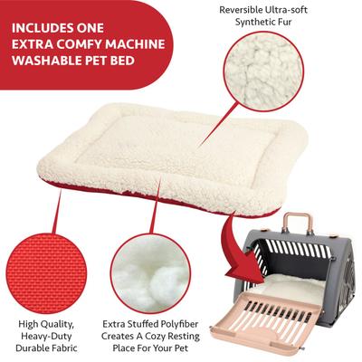 Show full view: SportPet Designs Travel Master Collapsible Dog & Cat Carrier with Plush Bed, Grey & Pink, Large slide 2 of 11