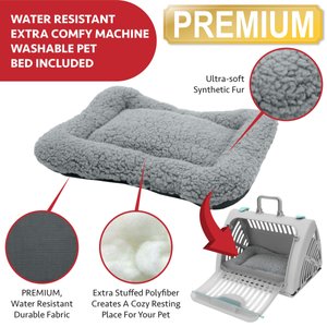 SportPet Designs Travel Master Collapsible Dog & Cat Carrier with Plush Bed, Grey & Blue, Large