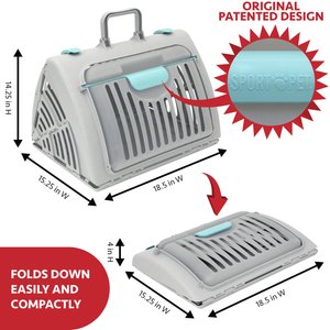 SportPet Designs Travel Master Collapsible Dog & Cat Carrier with Plush Bed, Grey & Blue, Large