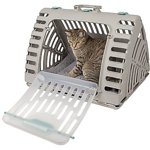 SportPet Designs Travel Master Collapsible Carrier with Cat & Dog Plush Bed, Grey & Blue, X-Large