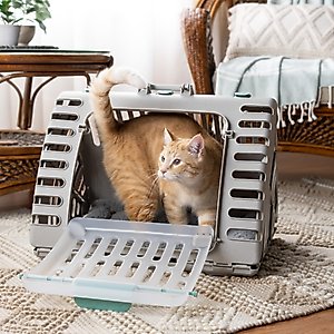 SportPet Designs Travel Master Collapsible Carrier with Cat & Dog Plush Bed, Grey & Blue, X-Large