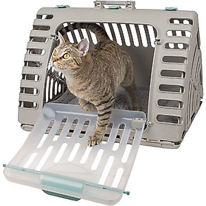 SportPet Designs Travel Master Collapsible Carrier with Cat & Dog Plush Bed, Grey & Blue, X-Large