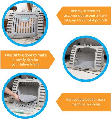 Show full view: SportPet Designs Travel Master Collapsible Dog & Cat Carrier with Plush Bed, Grey & Blue, X-Large slide 6 of 11