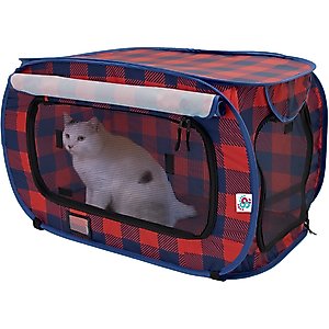 SportPet Designs Pop Open Soft-Sided Collapsible Cat Kennel, Red, 31-in