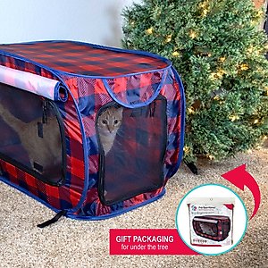 SportPet Designs Pop Open Soft-Sided Collapsible Cat Kennel, Red, 31-in