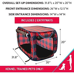 SportPet Designs Pop Open Soft-Sided Collapsible Cat Kennel, Red, 31-in