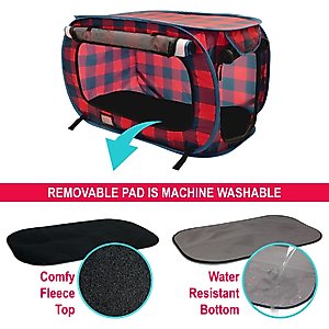 SportPet Designs Pop Open Soft-Sided Collapsible Cat Kennel, Red, 31-in