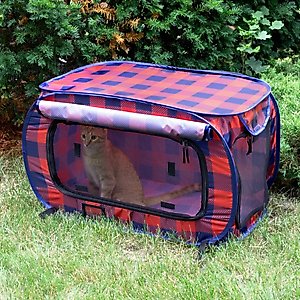 SportPet Designs Pop Open Soft-Sided Collapsible Cat Kennel, Red, 31-in