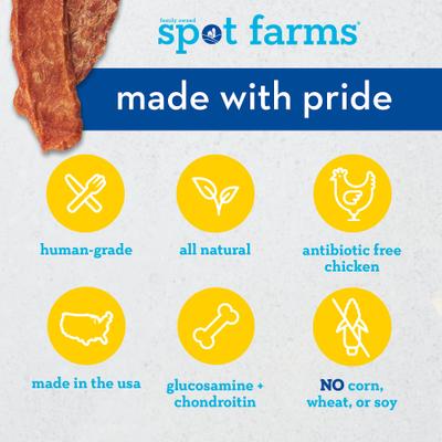 Show full view: Spot Farms Chicken Jerky Hip & Joint Formula Human-Grade Jerky Dog Treats, 12-oz bag slide 7 of 10