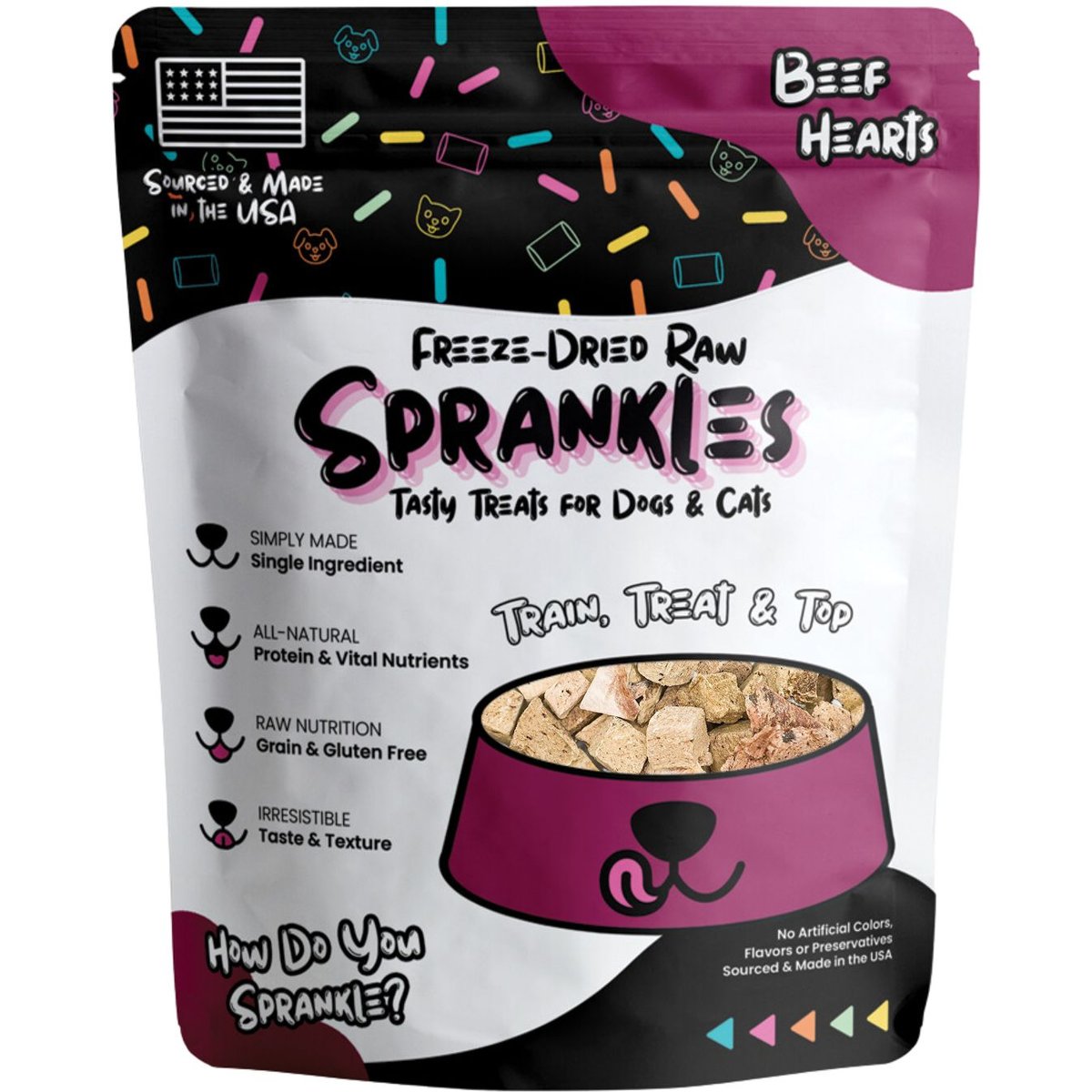 Sprankles Beef Hearts Grain-Free Freeze-Dried Dog & Cat Treats, 3-oz bag