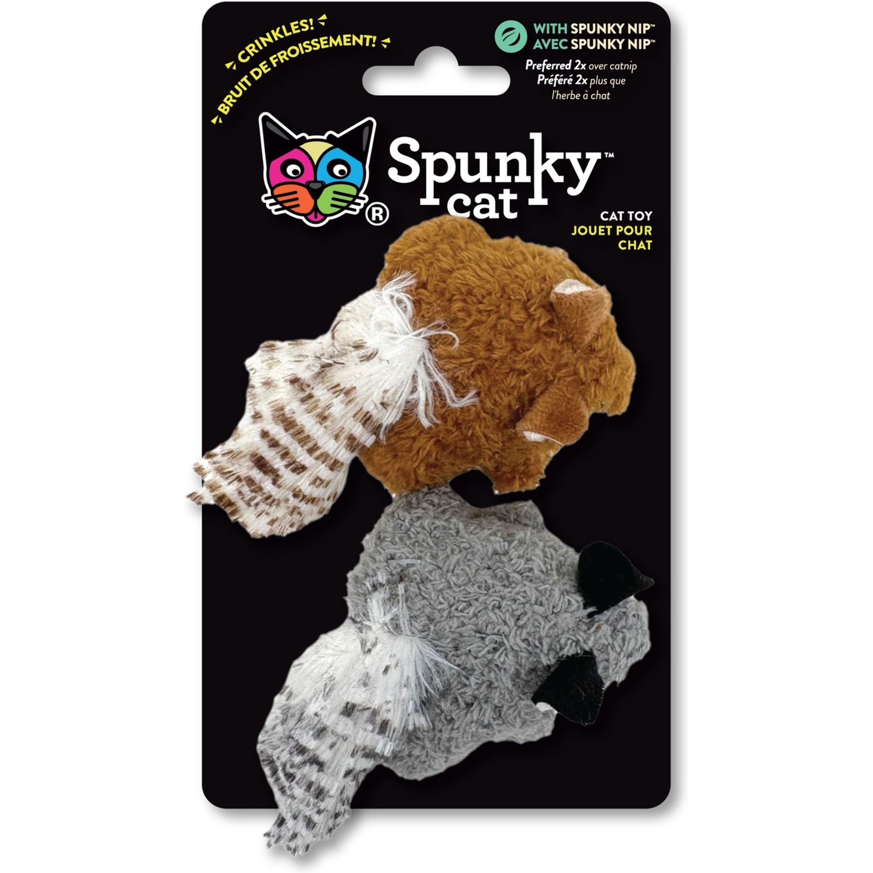 Spunky Cat Mice Plush Cat Toy with Catnip, Multicolor, 2 count