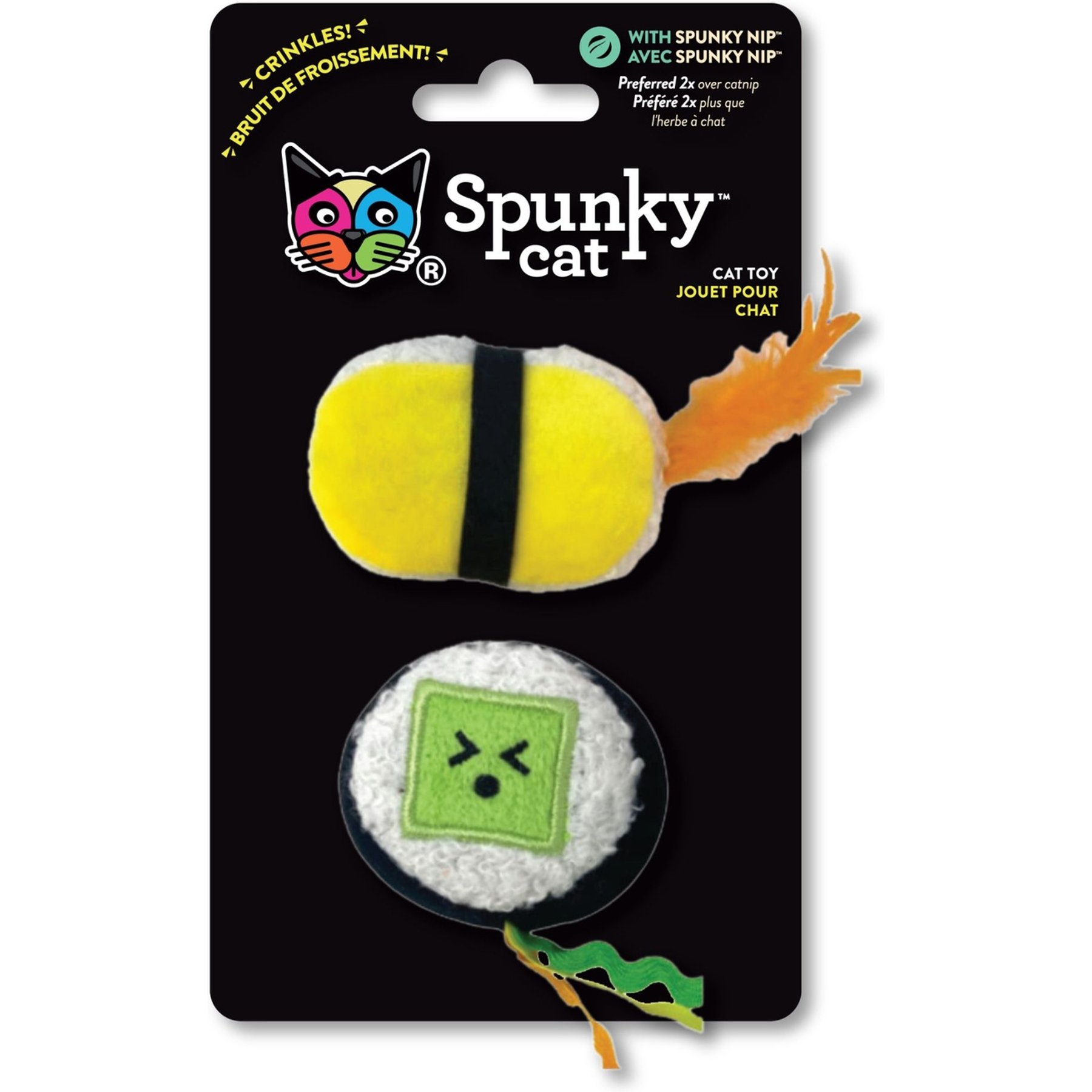 Spunky Cat Sushi Egg & Sushi Roll Plush Cat Toy with Catnip, Multicolor, 2 count