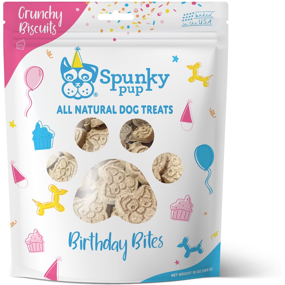 Spunky Pup Birthday Bites Peanut Butter Biscuits Crunchy Dog Treats, 10-oz bag