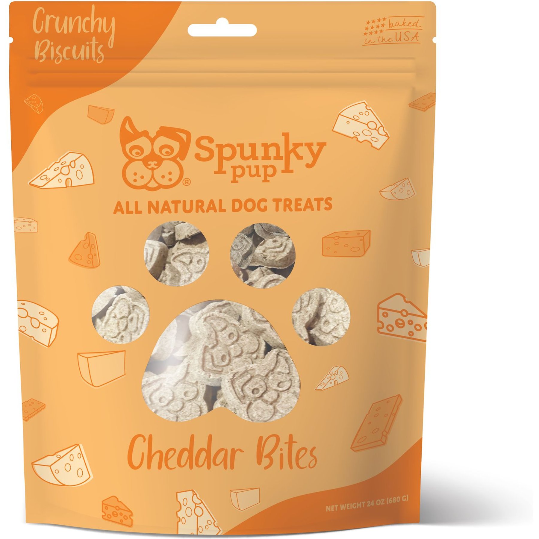Spunky Pup Cheddar Bites Cheese Flavored Biscuits Crunchy Dog Treats, 24-oz bag