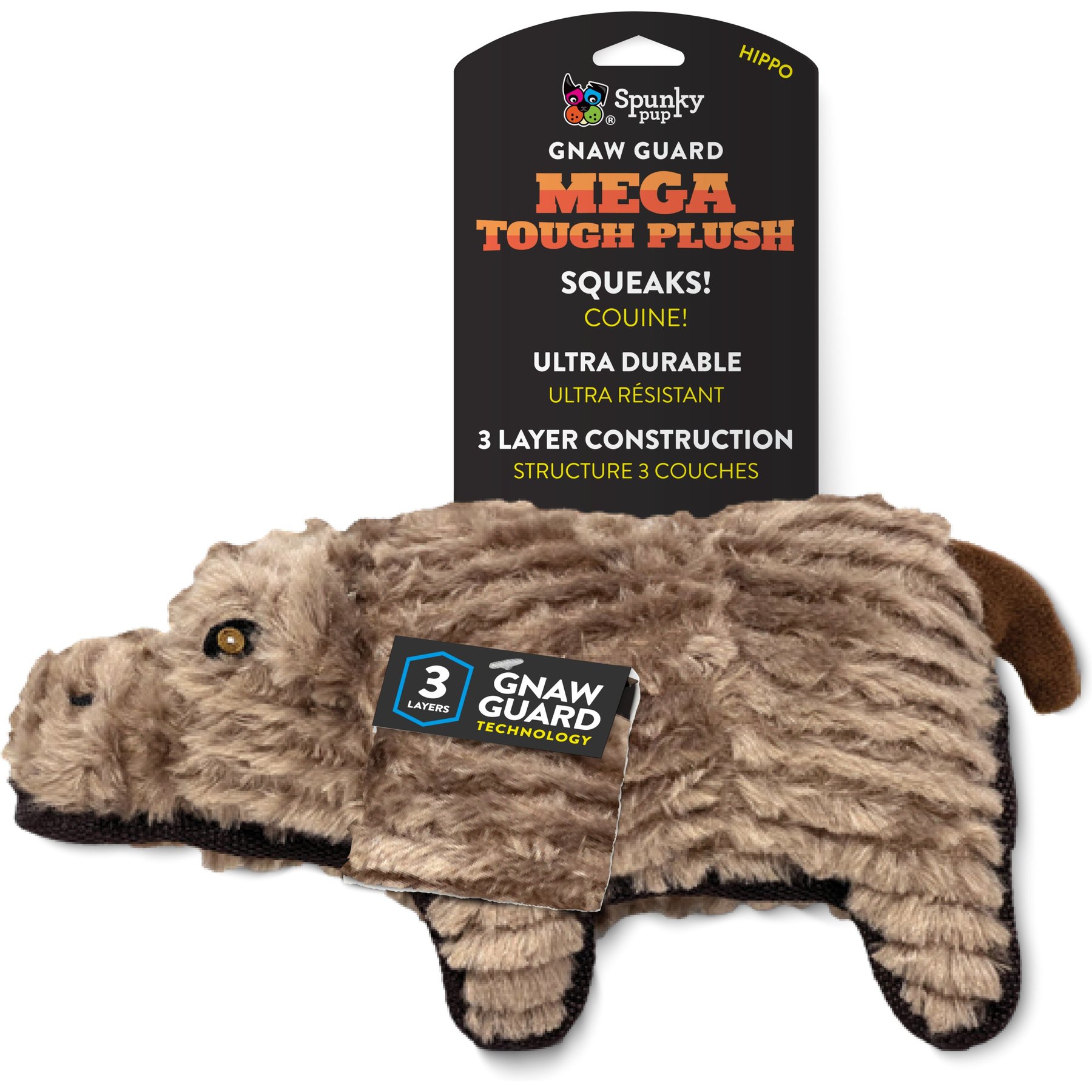 Spunky Pup Mega Tough Plush Hippo Dog Chew Toy
