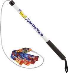 Squishy Face Studio Flirt Pole V2 with Lure Squeaky Dog Toy, Rainbow Tie Dye, Junior